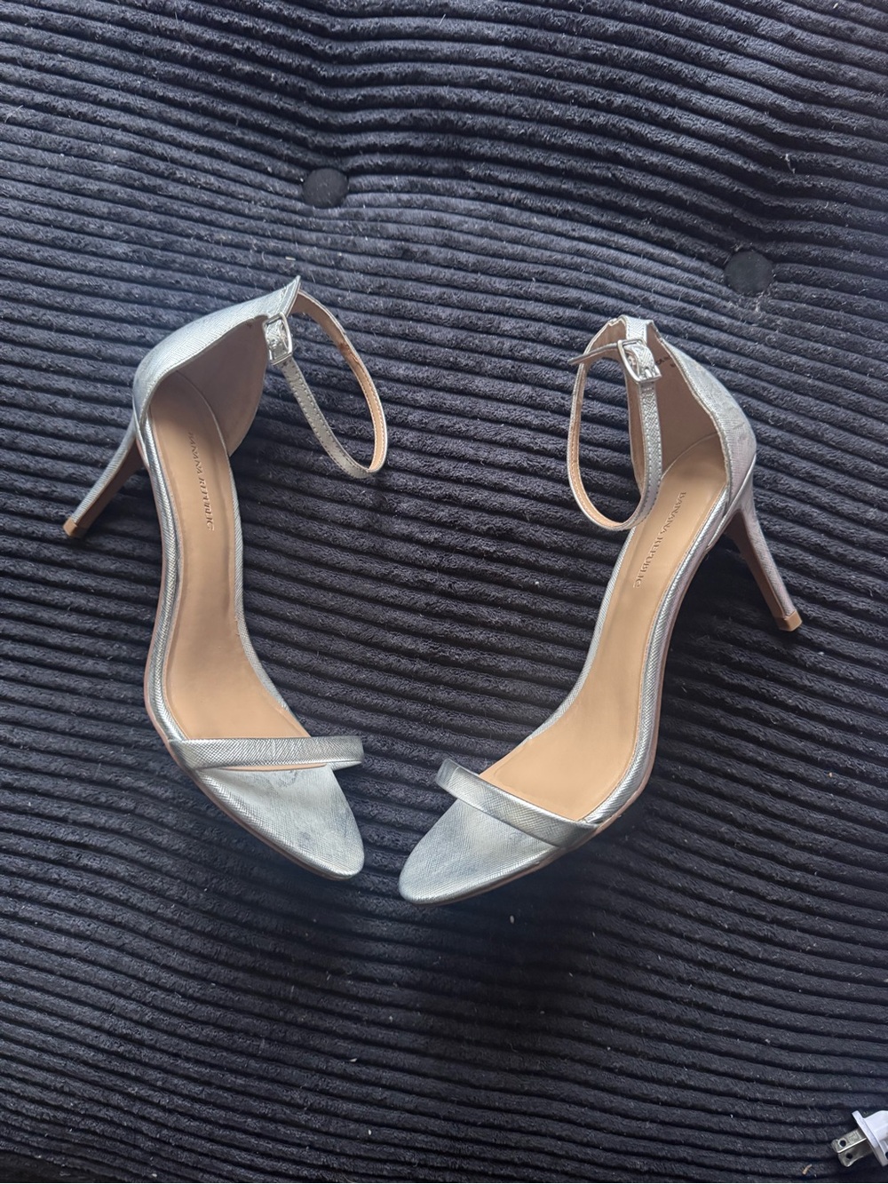 Banana Republic Silver Ankle-Strap Stiletto Sandals size 8.5